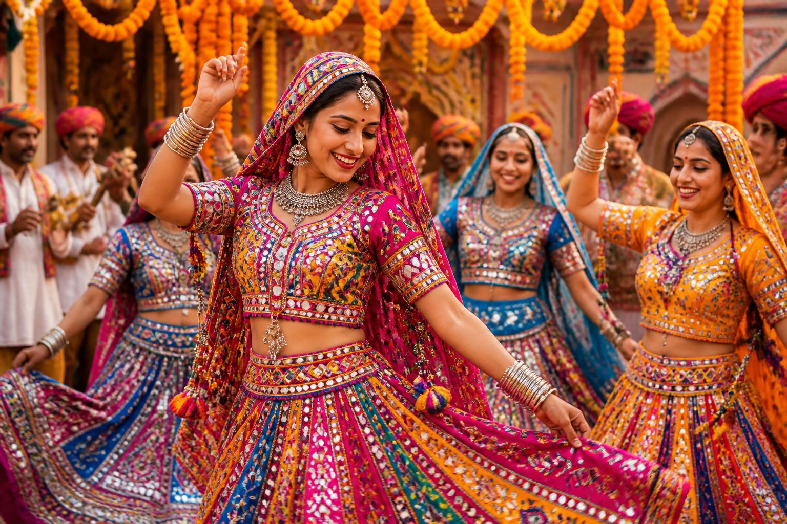 Rajasthani folk dancers in vibrant attire